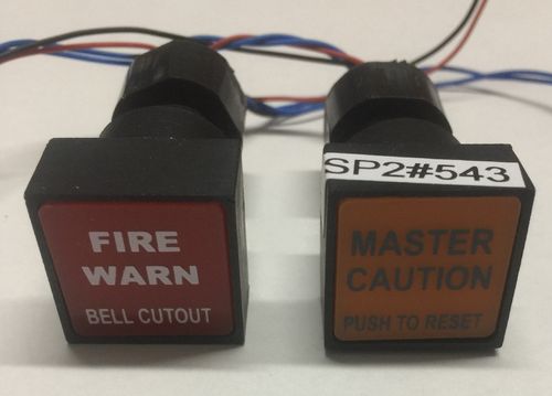 Set of Engravity Fire Warn and Master Caution buttons.